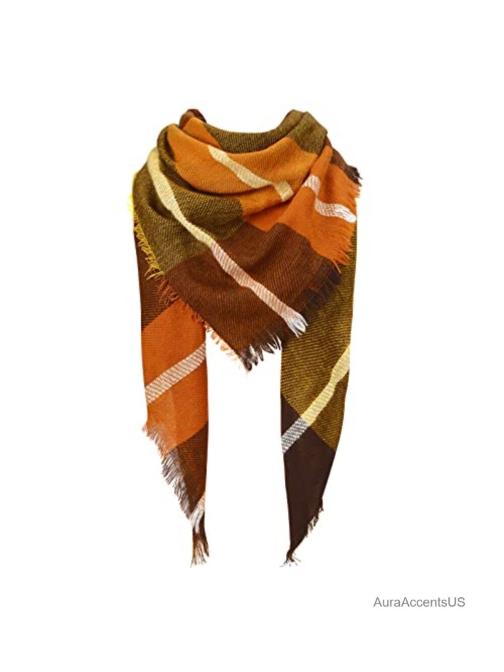 Triangle Plaid Scarf Women Winter Warm Shawl Wrap Knitted Tassel Lightweight